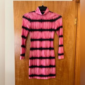ALICE + OLIVIA Delora Pink Tie Dye Dress Mock Neck Exposed Back Zip Celeb Style